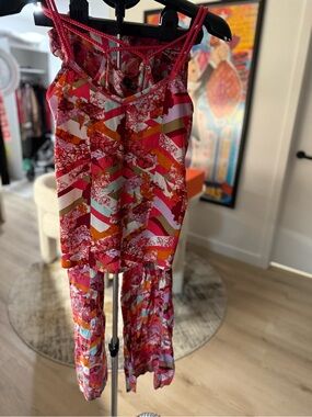 Floral Stripe Sleeveless & pant set  in Pink and Coral
